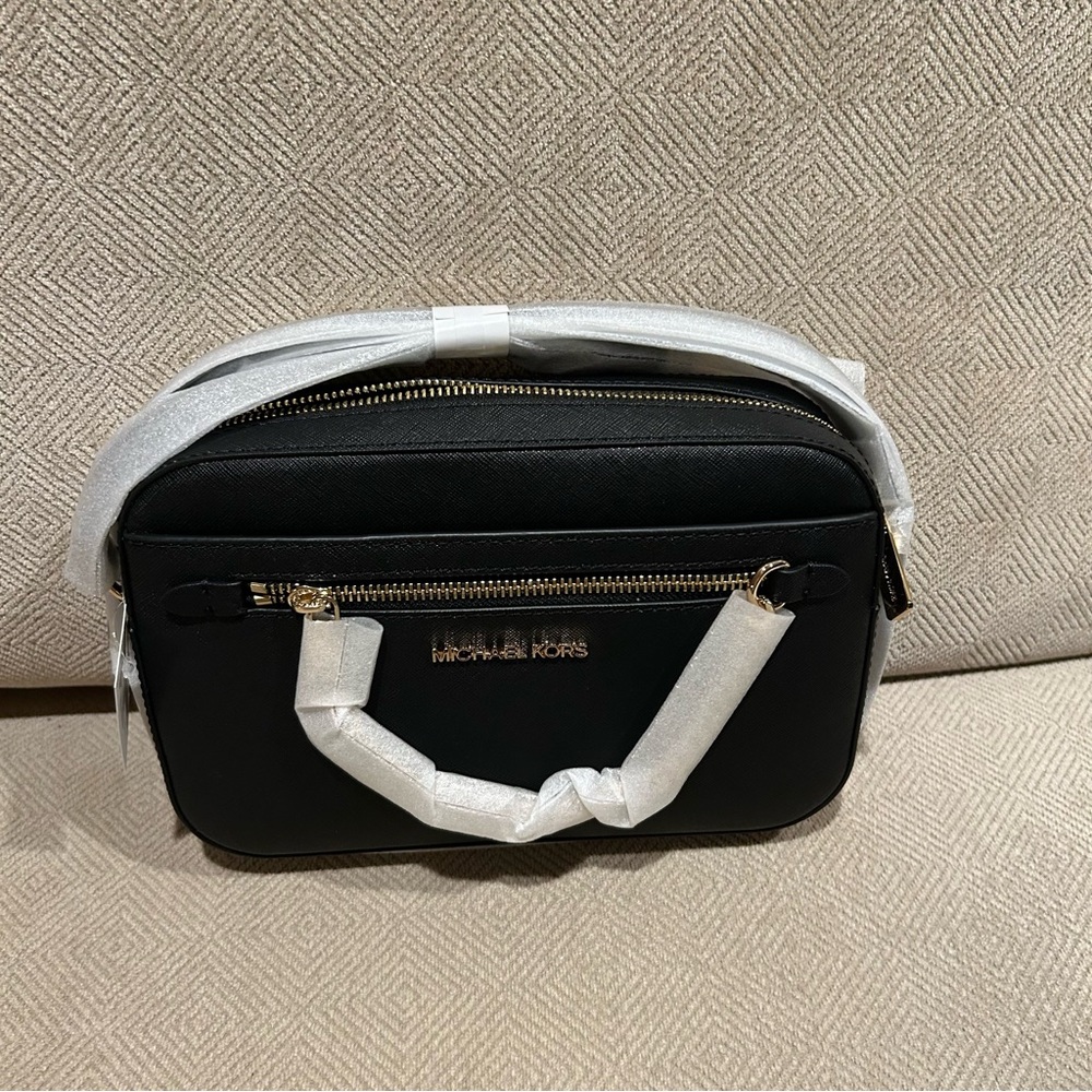 Michael Kors jet set womens black chain saffiano crossbody bag new with tags